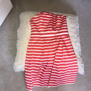 Strapless Orange and White Strapless Dress